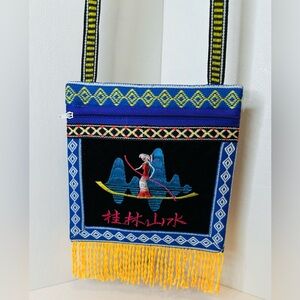 Women's Asian Inspired Embroidered Woven Colorful Bohemian ShoulderBag Crossbody